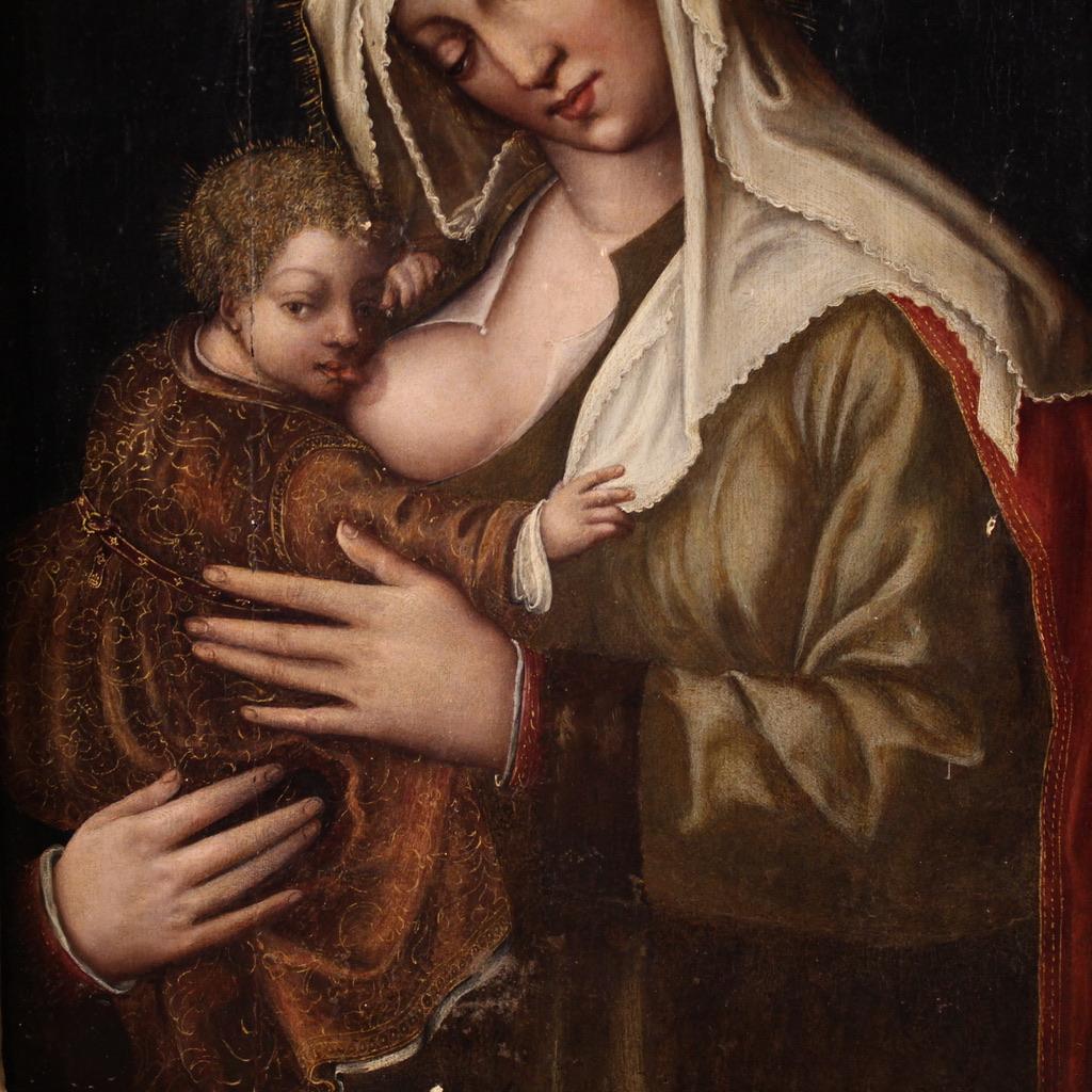 Toile 16th Century Oil on Canvas Italian Religious Painting Madonna with Child, 1520 en vente