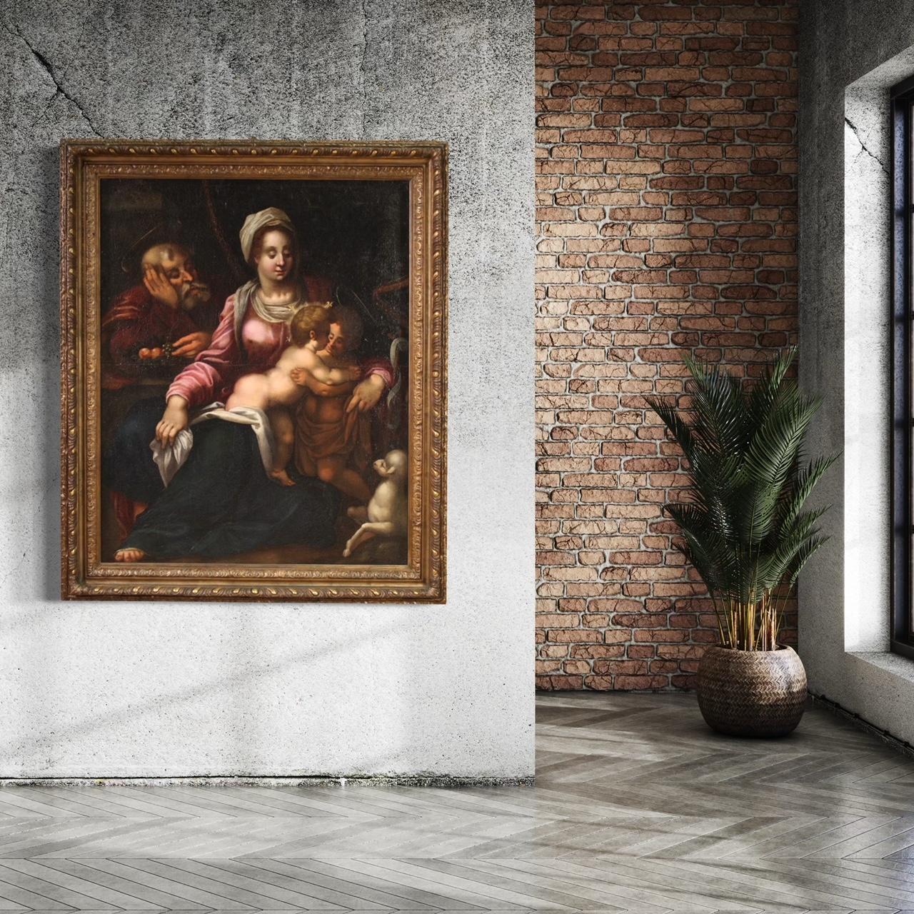 16th Century Oil on Canvas Tuscan School Antique Religious Painting Holy Family in vendita 6