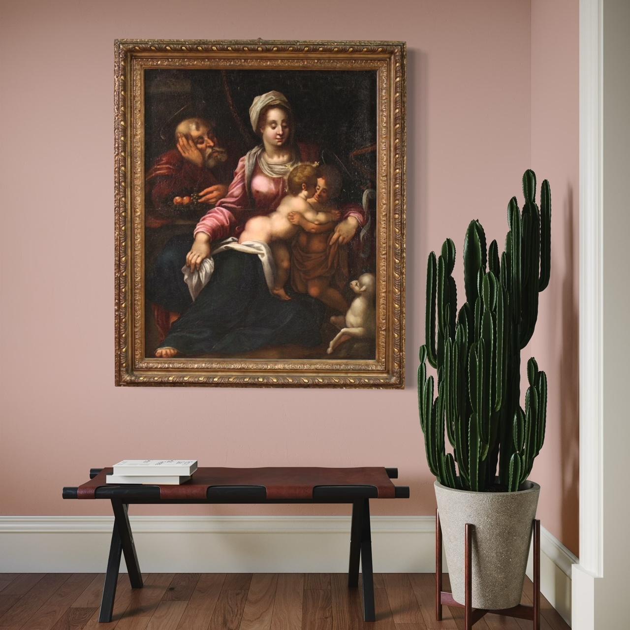 16th Century Oil on Canvas Tuscan School Antique Religious Painting Holy Family in vendita 8