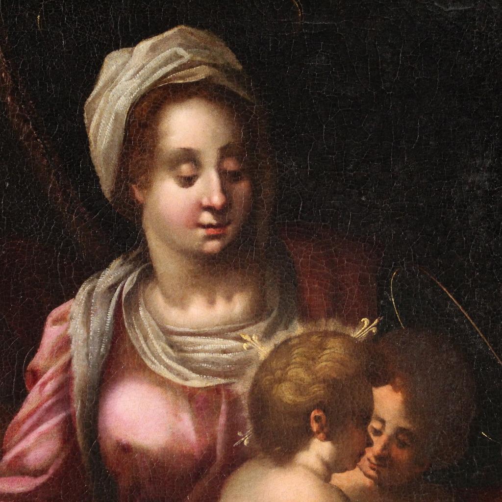 16th Century Oil on Canvas Tuscan School Antique Religious Painting Holy Family In condizioni buone in vendita a Vicoforte, Piedmont