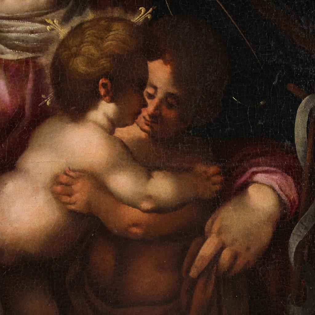 16th Century Oil on Canvas Tuscan School Antique Religious Painting Holy Family in vendita 1