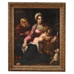 16th Century Oil on Canvas Tuscan School Antique Religious Painting Holy Family