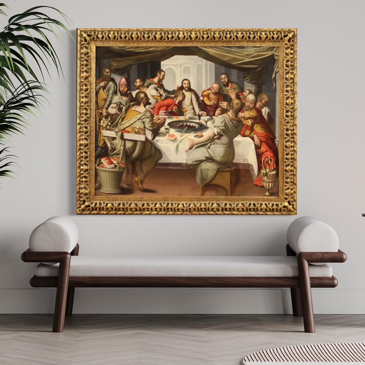 16th Century Oil on Oak Panel Antique Flemish Last Supper Painting, 1570 6