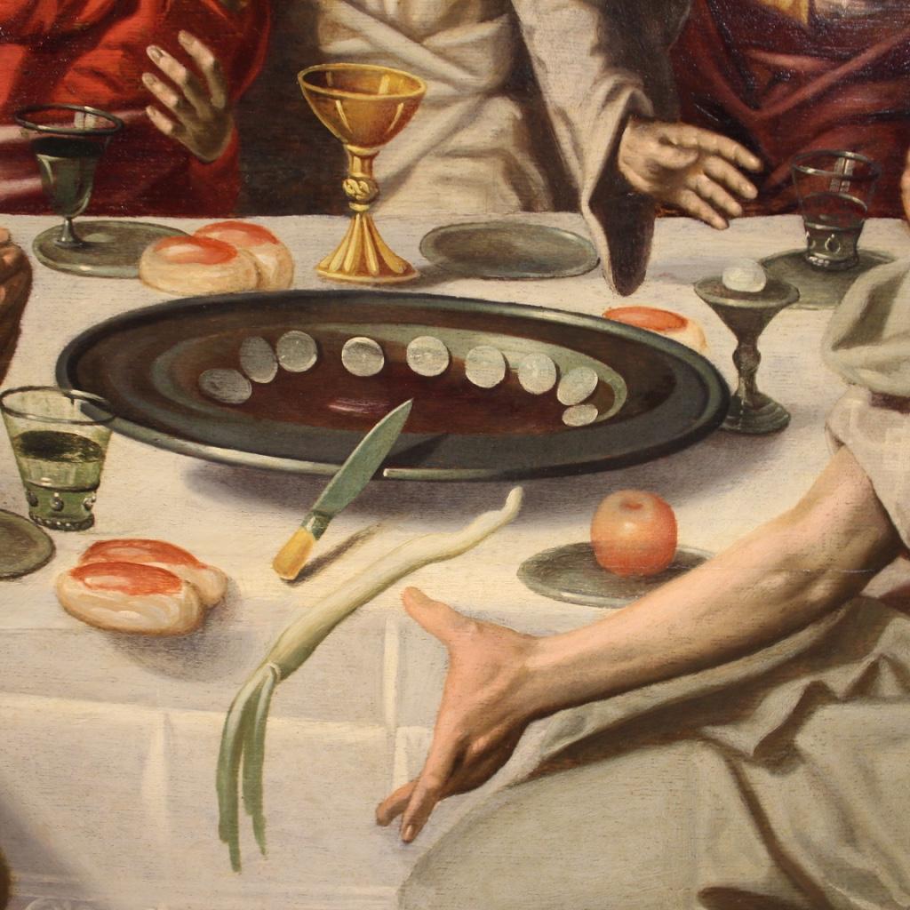 Óleo sobre tabla de roble del siglo XVI Pintura flamenca antigua de la Última Cena, 1570 3