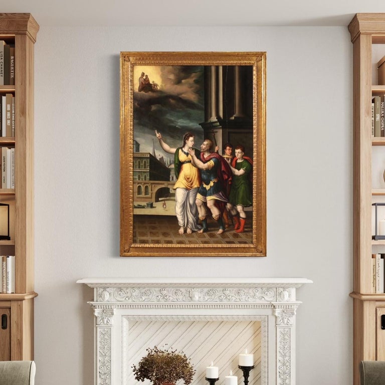 16th Century Oil on Panel French Antique Painting the Tiburtine Sybil ...