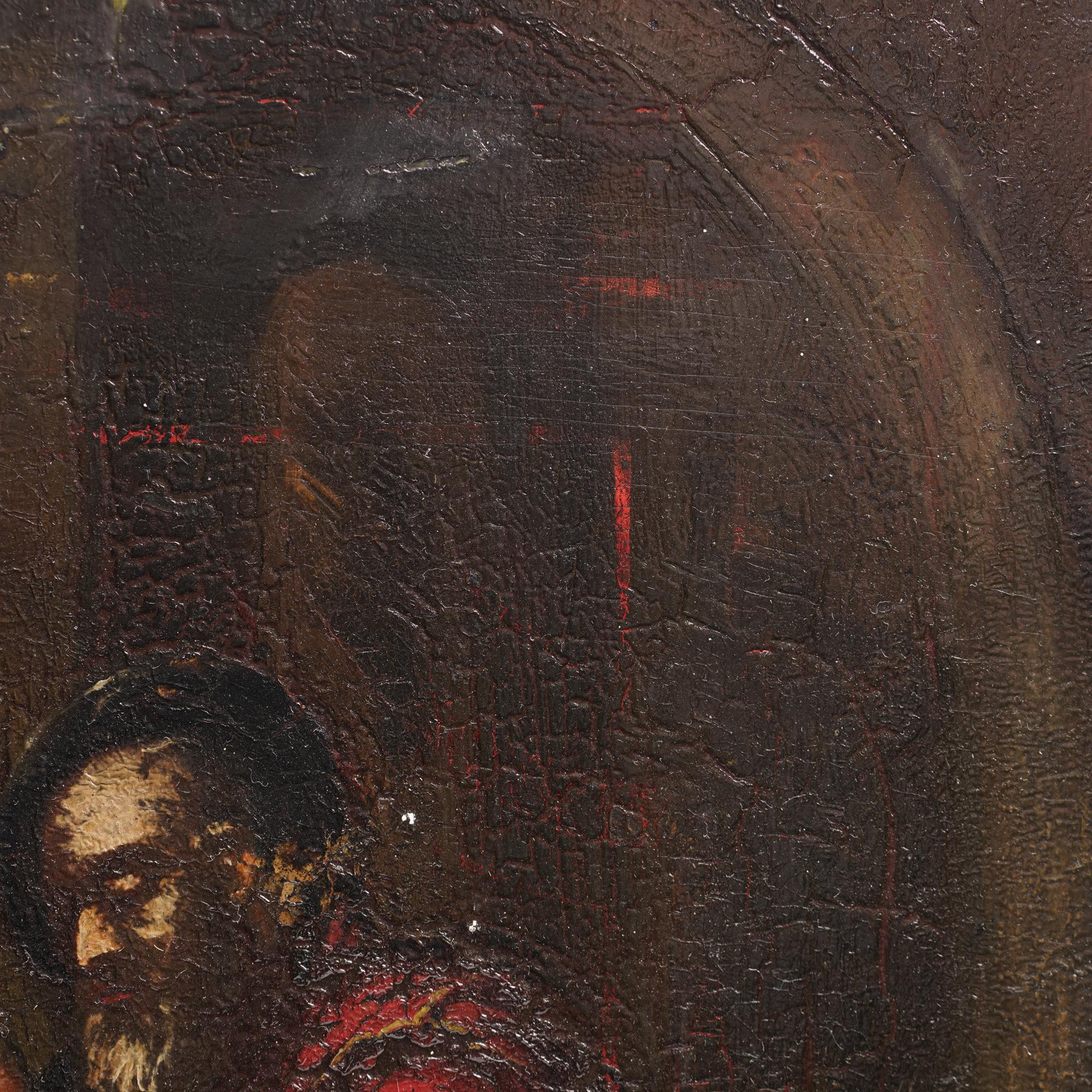 16th Century Oil on Wood Panel: ' Scholar in Solitude '  In Distressed Condition For Sale In Braintree, GB