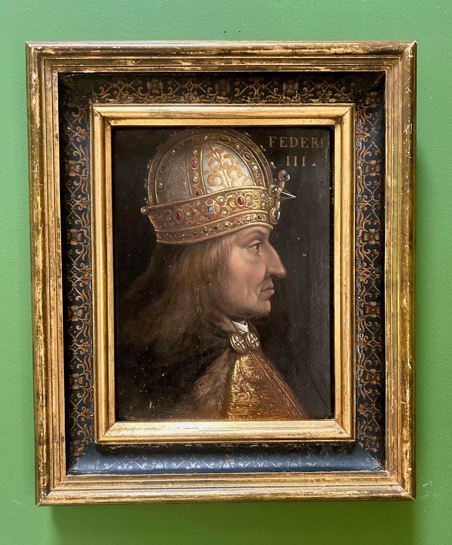 Dipinto a olio del XVI secolo raffigurante l'imperatore Federico III della scuola di Hans Burgkmair in vendita 4