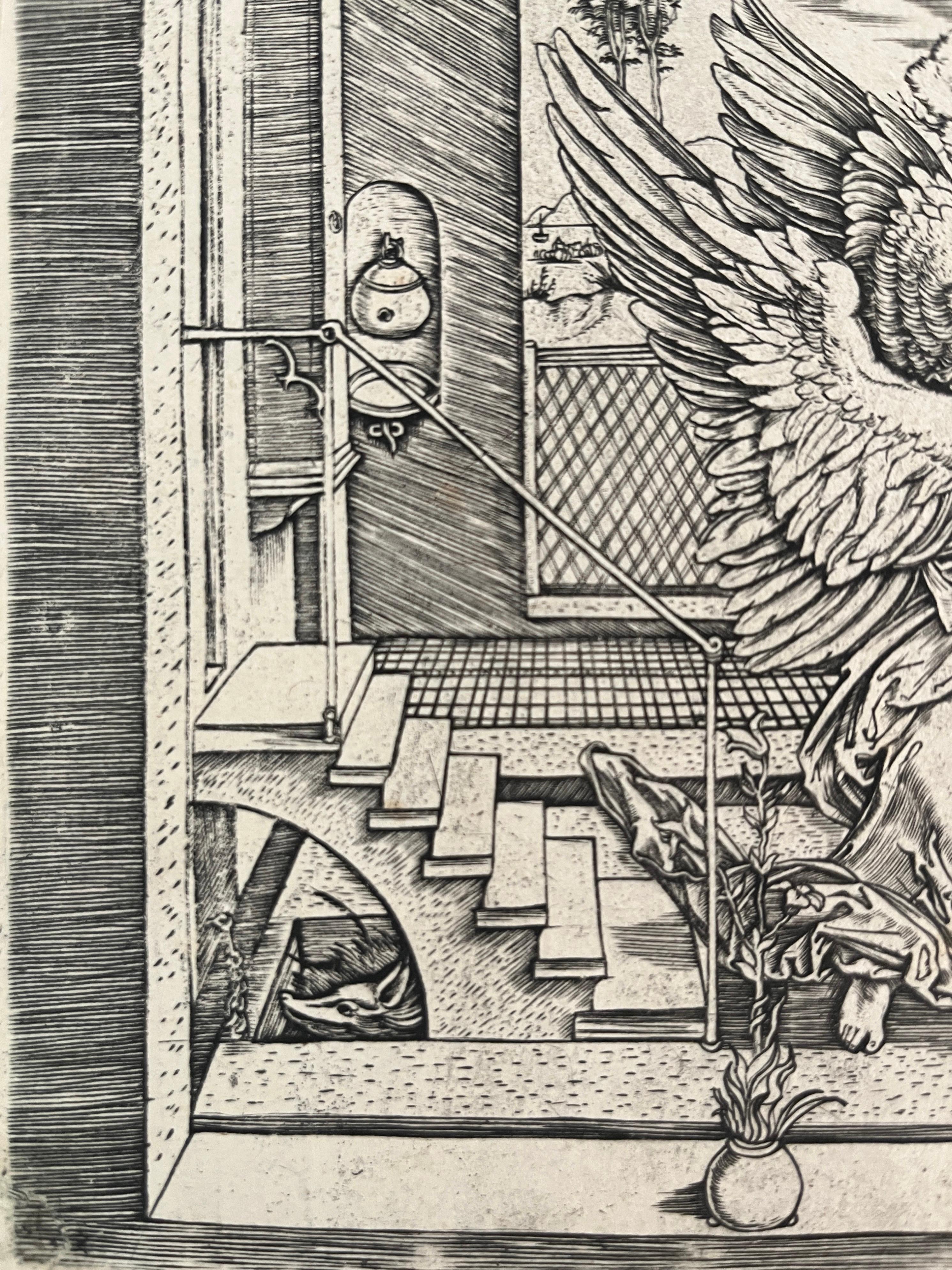 Old Master Print of the Annunciation von Raimondi aus dem 16. Jahrhundert, nach Durer (Renaissance)