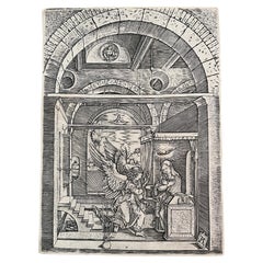 Old Master Print of the Annunciation von Raimondi aus dem 16. Jahrhundert, nach Durer