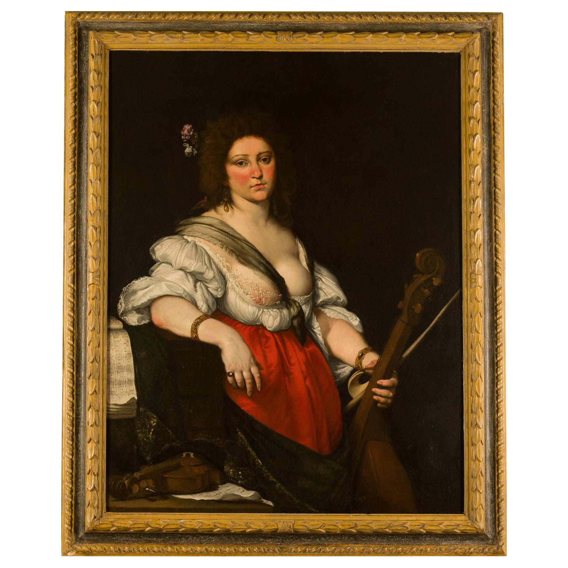 17th Century Painting Oil on Canvas Italian "the Violin Player", 1638 For Sale