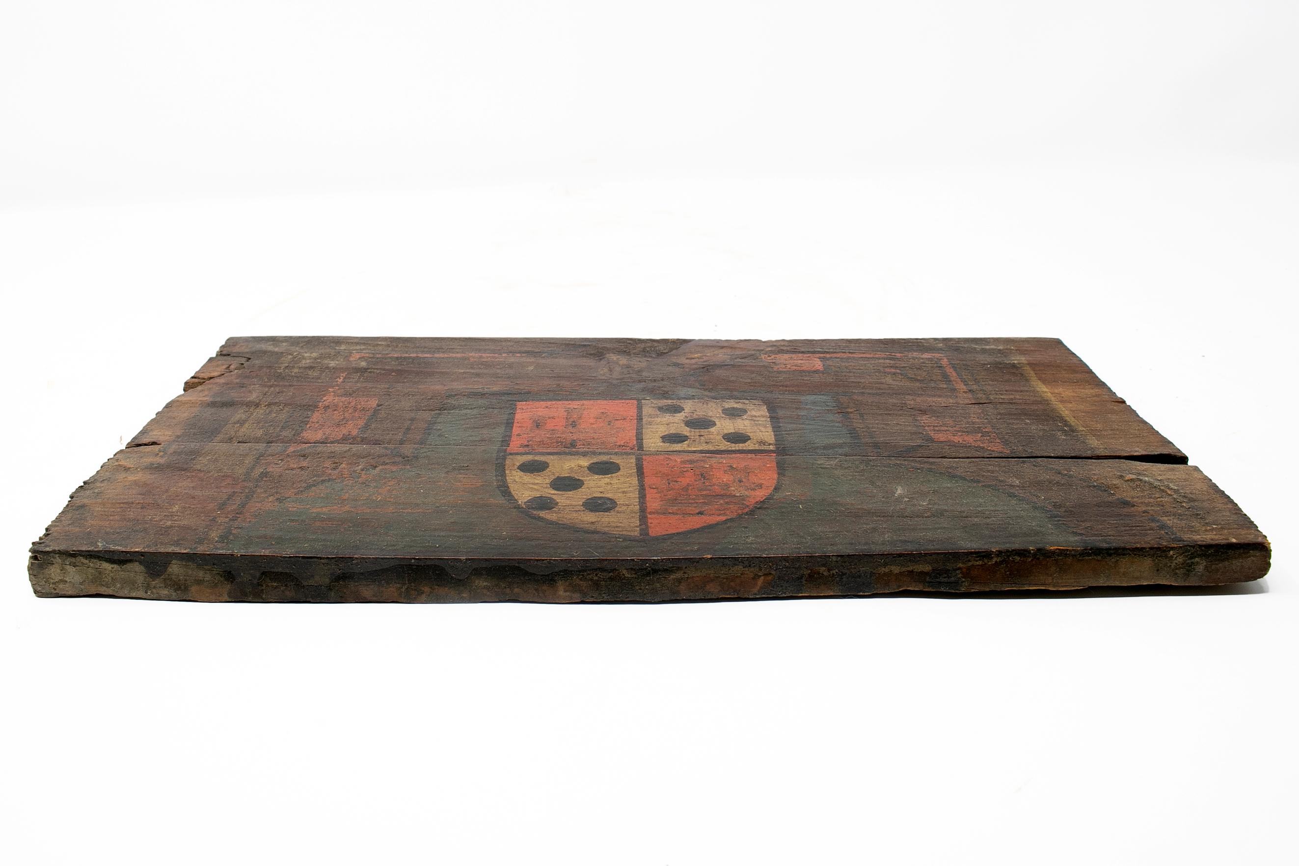18th Century and Earlier 16th Century Pair of Coat of Arms Painted on Wood Part to a Spanish Ceiling