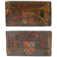 16th Century Pair of Coat of Arms Painted on Wood Part to a Spanish Ceiling