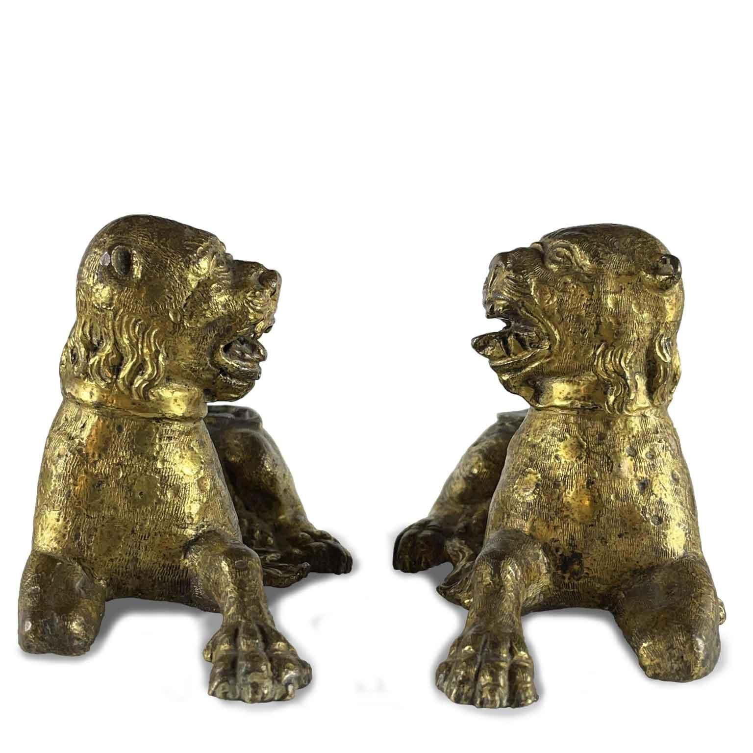 A stunning pair of 16th century stylophore lions, cast and gilt bronze figurative sculptures from Germany, Nuremberg.

The Stylophore Lions were figurative sculpture used in the Renaissance era to support pedestals at the entrance of the