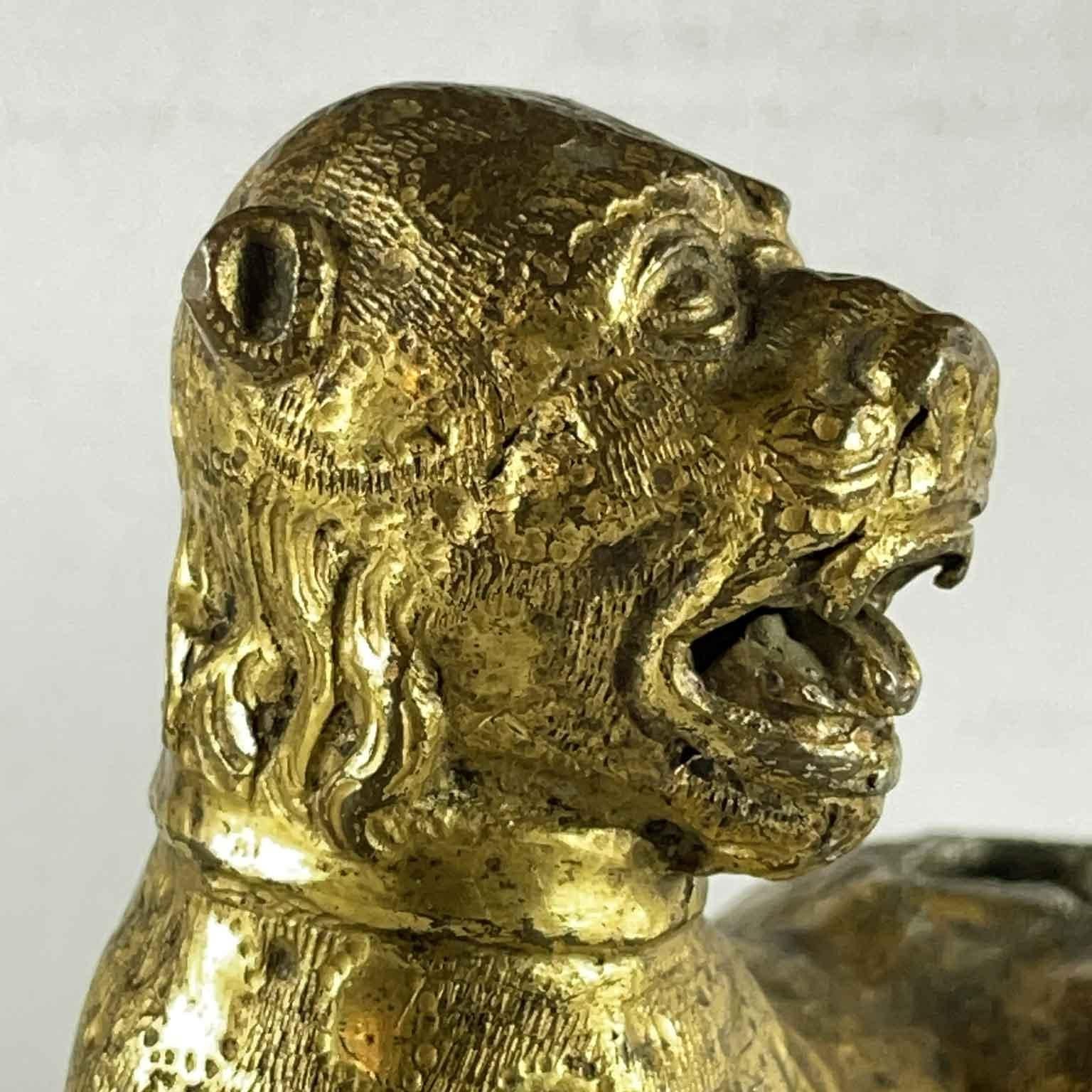 Cast 16th Century Pair of Gilt Lion Figures from Germany Nuremberg For Sale