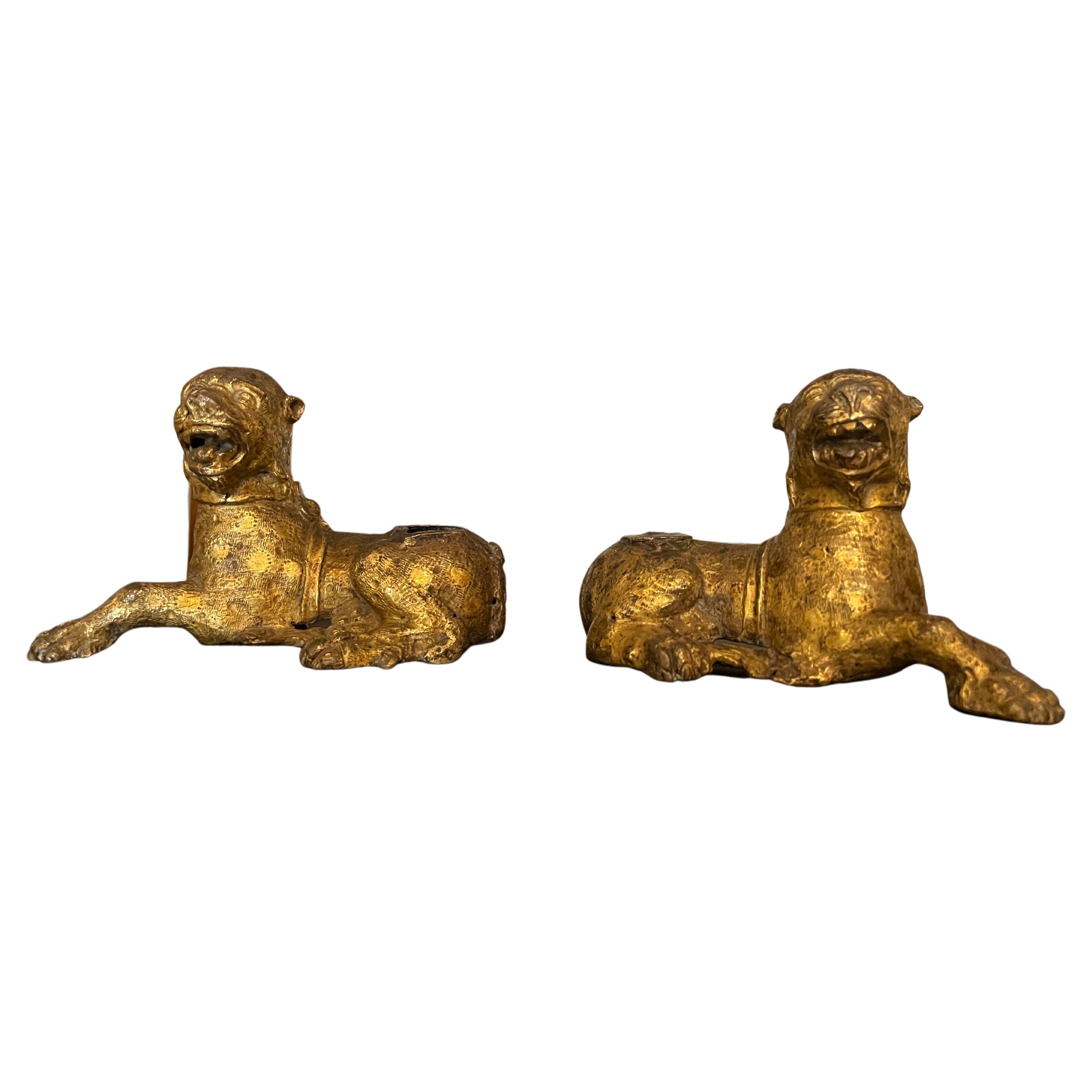 18th Century and Earlier 16th Century Pair of Gilt Lion Figures from Germany Nuremberg For Sale