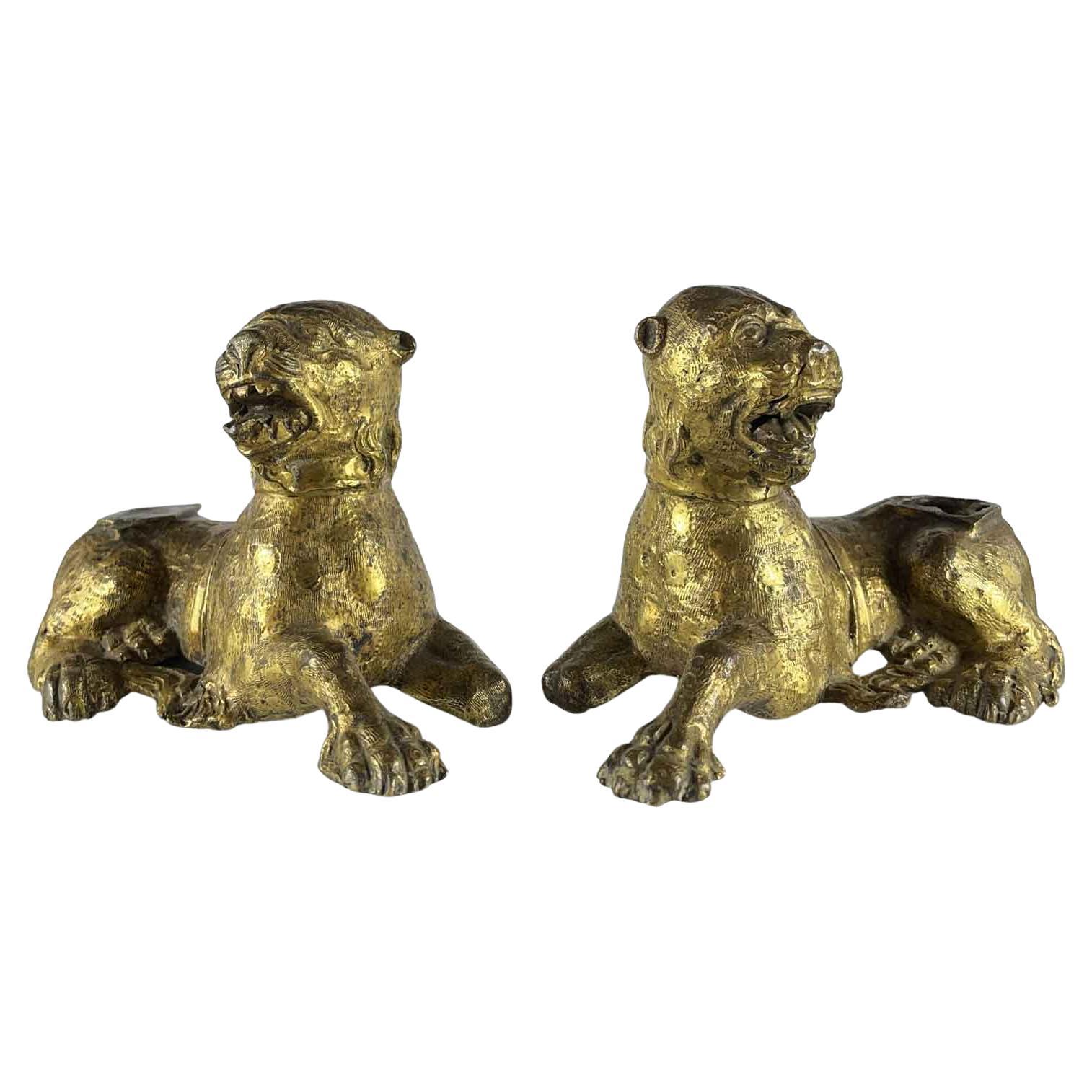 16th Century Pair of Gilt Lion Figures from Germany Nuremberg For Sale