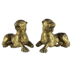 Antique 16th Century Pair of Gilt Lion Figures from Germany Nuremberg
