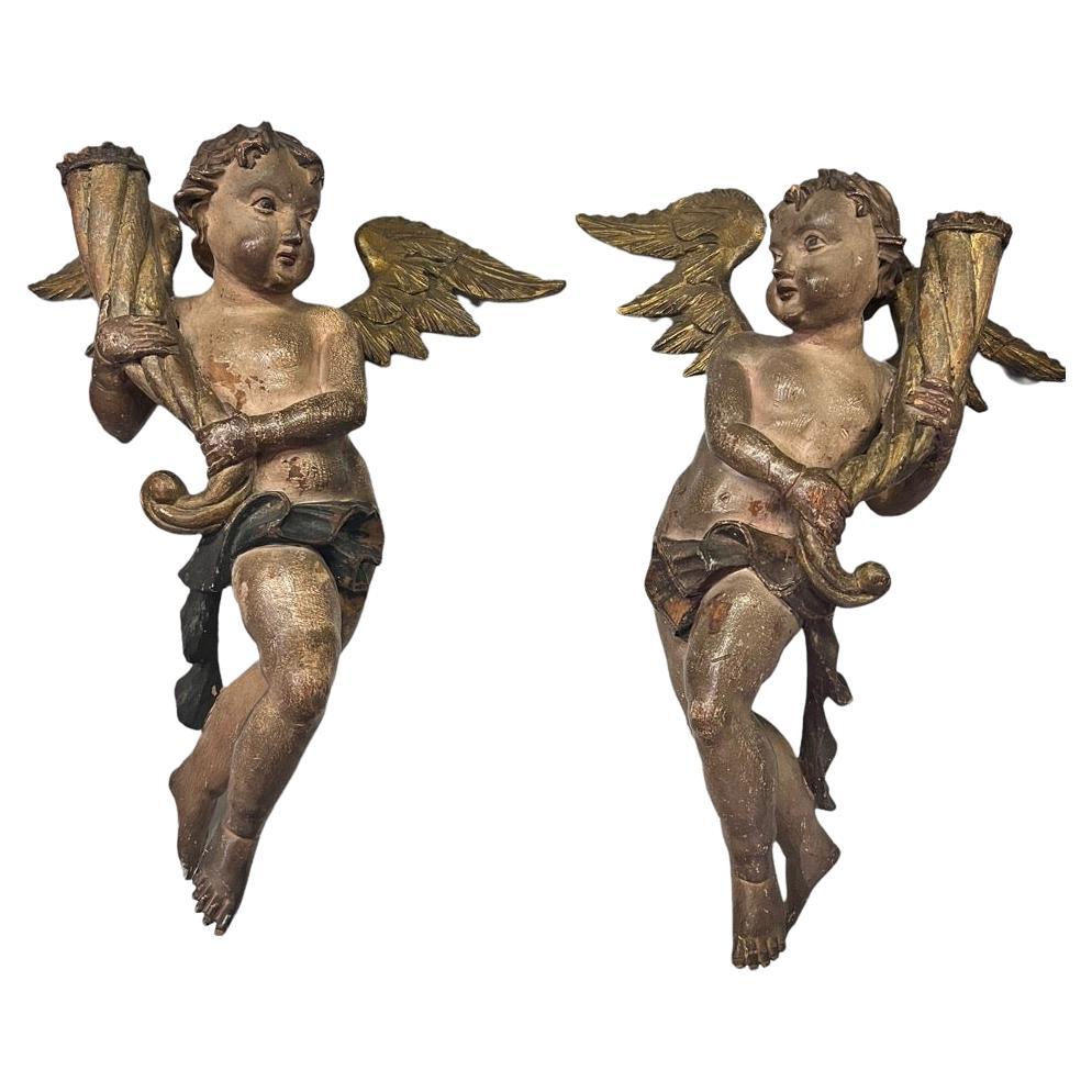 16th Century Pair of Italian Candlesticks of Cherubs