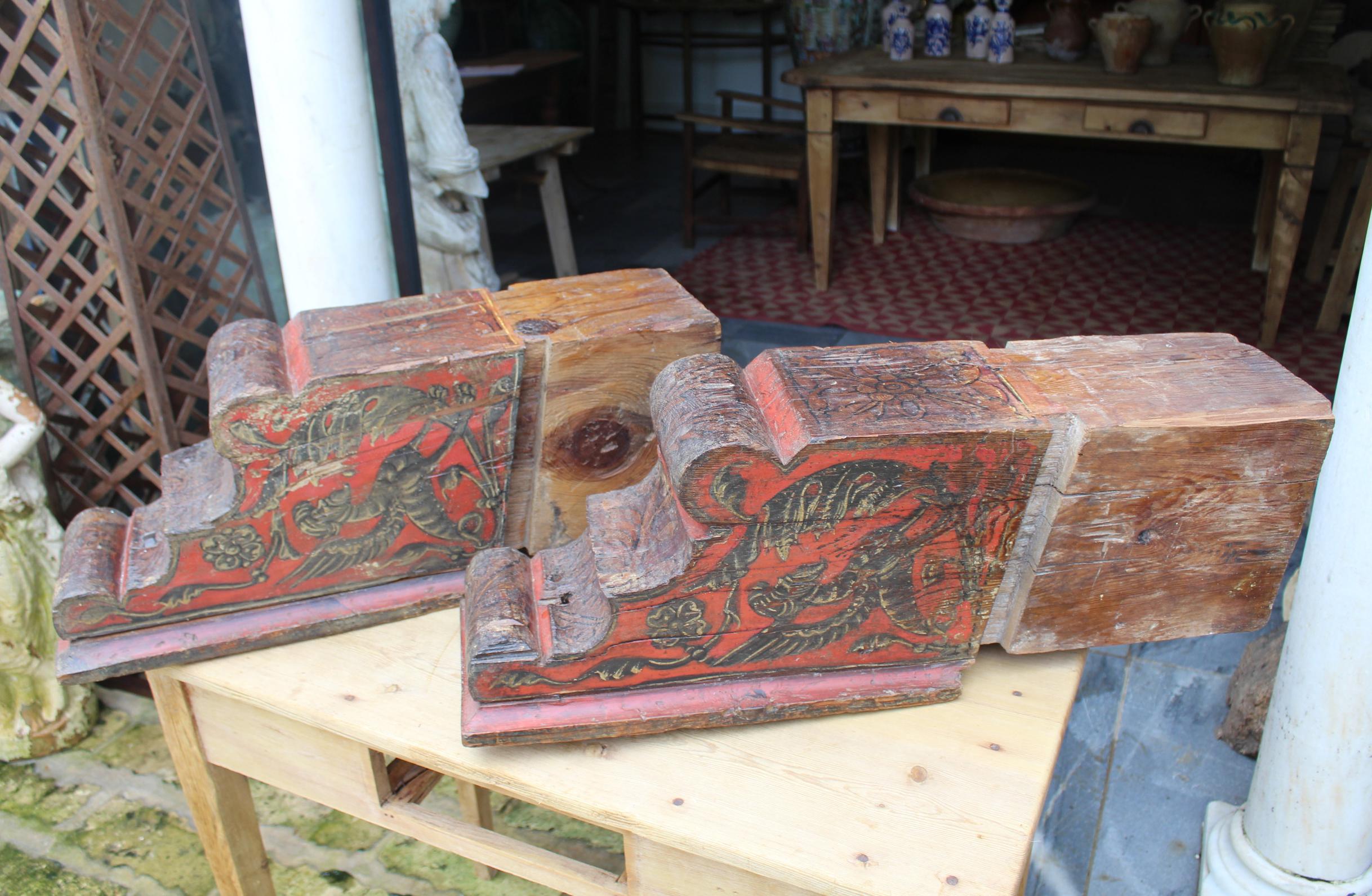 16th Century Pair of Spanish Polychrome Wooden Footings with Medieval Scenes For Sale 8