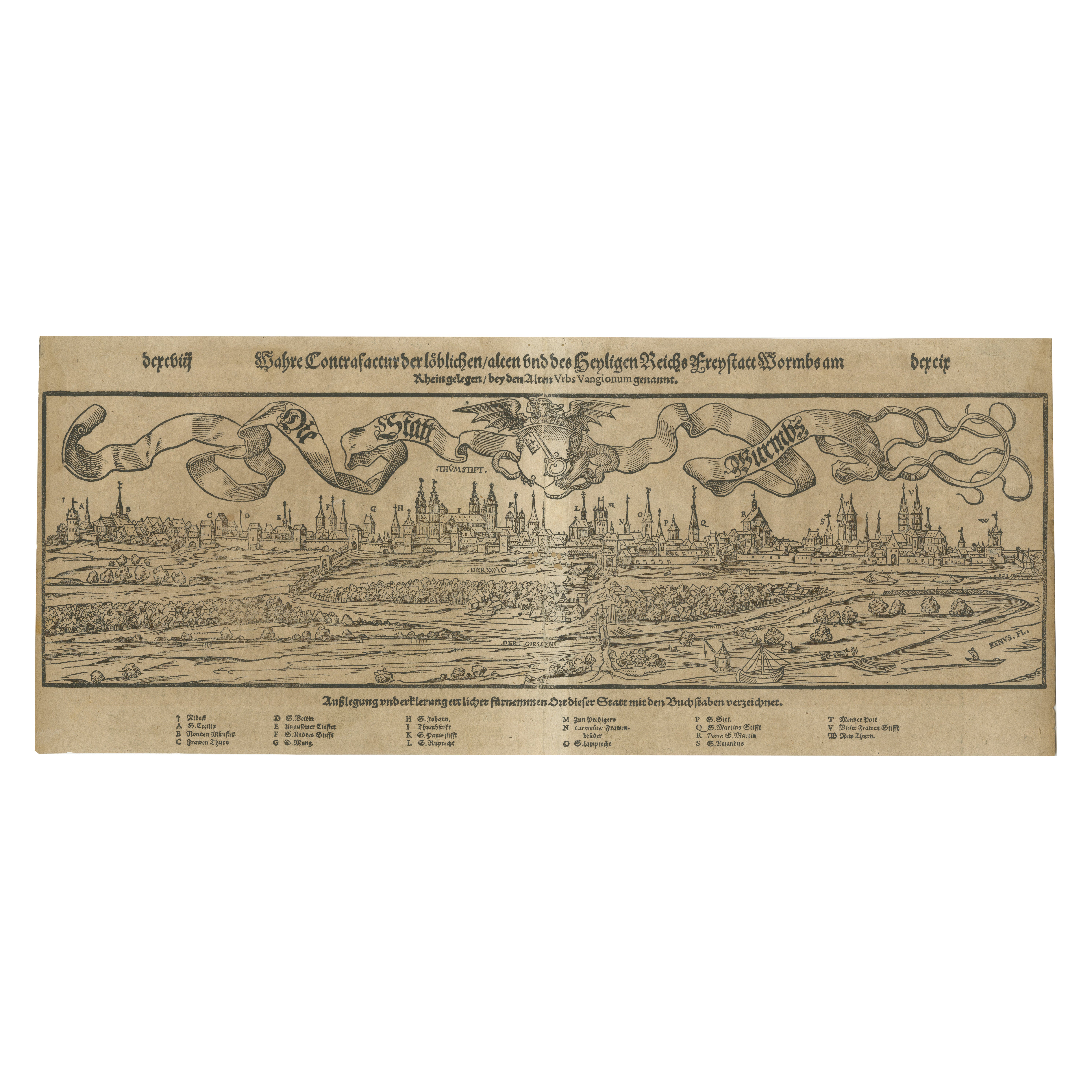 16th-Century Panoramic View of Worms: A Woodcut from Sebastian Münster's For Sale