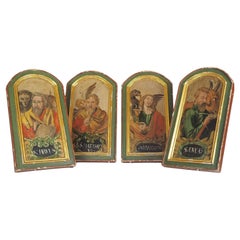 16th Century Quadriptych Altarpiece Oil on Panel of the Four Apostles Naive Folk