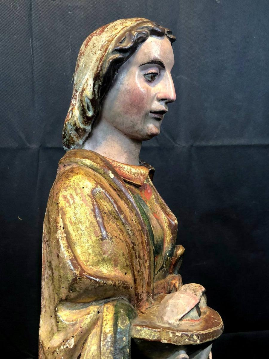Wood 16th Century Rare Sculpture Representing Saint Lucia