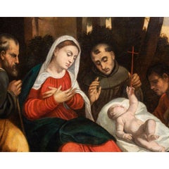 16th Century Religious Painting Adoration of the Shepherds, Oil on Canvas