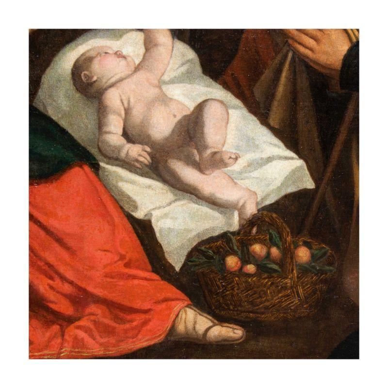 Oiled 16th Century Religious Painting Adoration of the Shepherds, Oil on Canvas