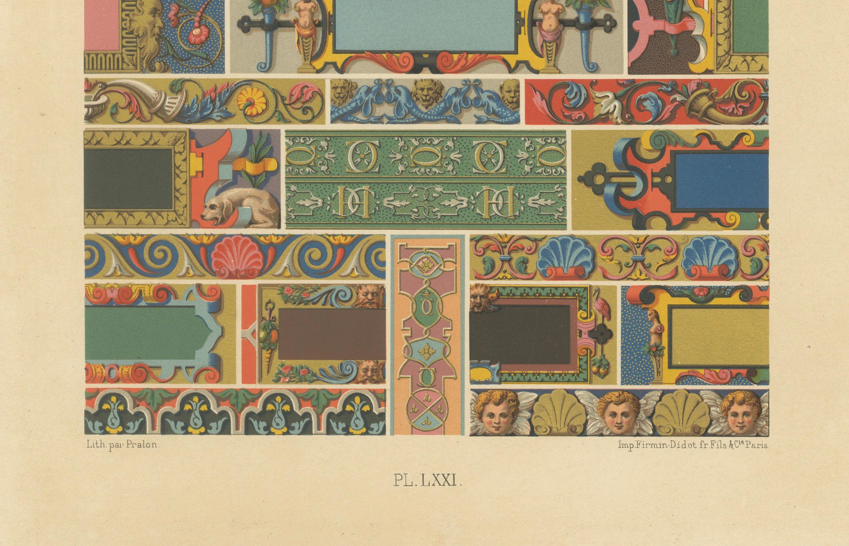 Français Bordures Renaissance du XVIe siècle - Panneaux ornementaux, planche LXXI, 1869 en vente