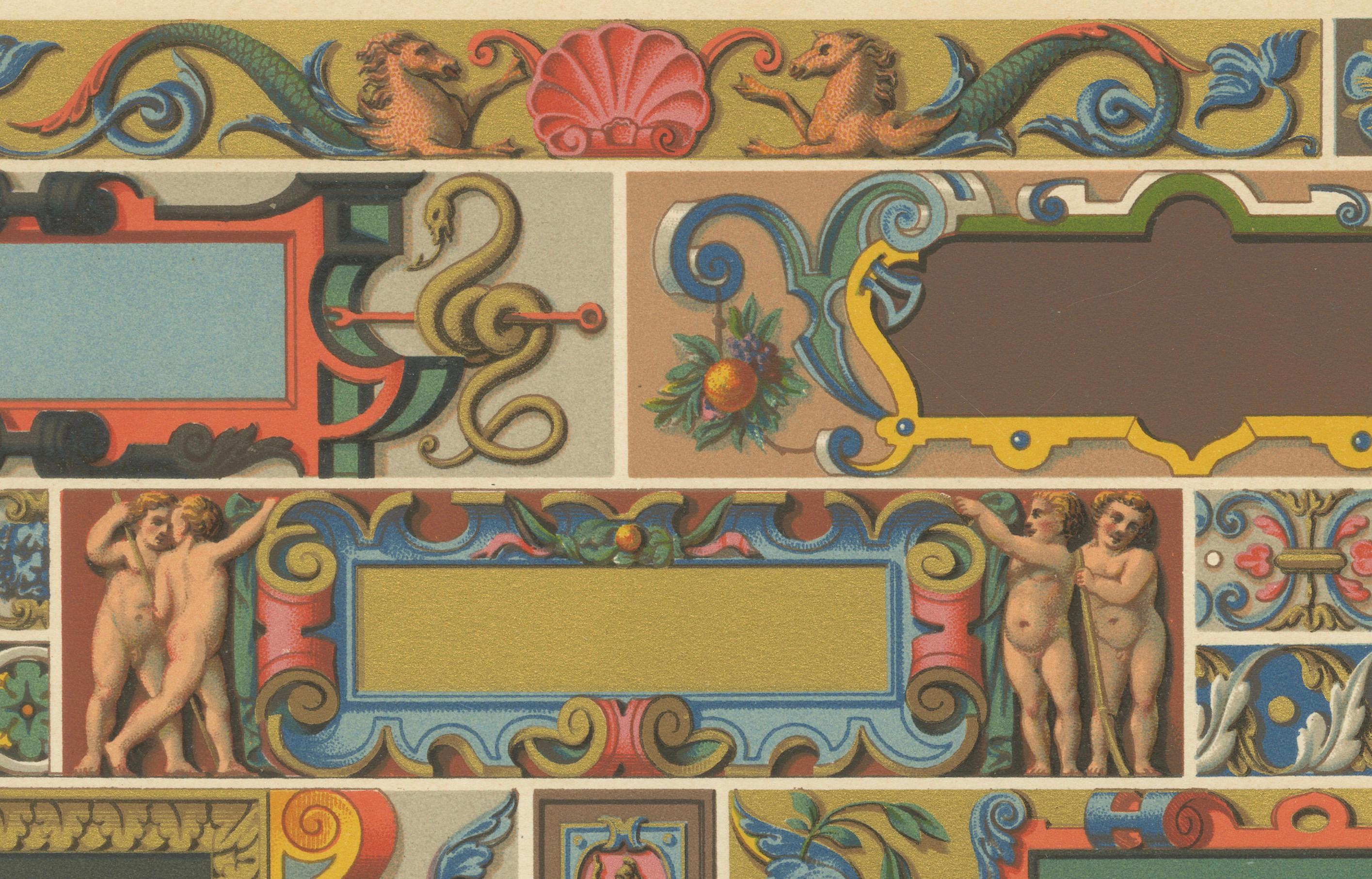 XIXe siècle Bordures Renaissance du XVIe siècle - Panneaux ornementaux, planche LXXI, 1869 en vente