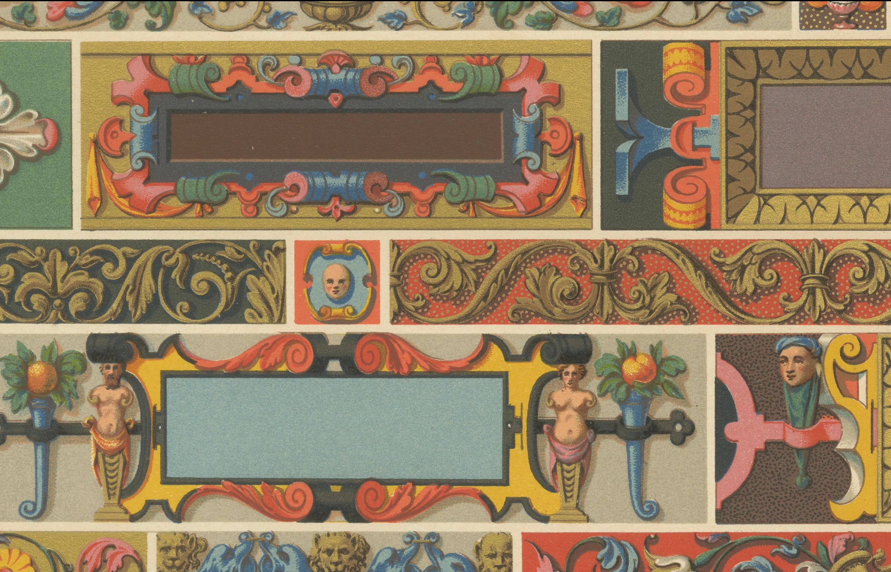 Papier Bordures Renaissance du XVIe siècle - Panneaux ornementaux, planche LXXI, 1869 en vente