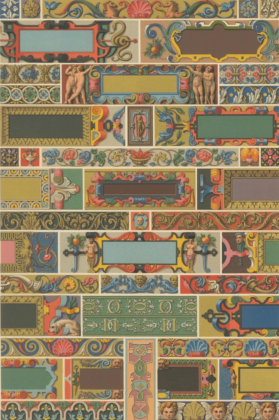Bordures Renaissance du XVIe siècle - Panneaux ornementaux, planche LXXI, 1869 en vente 1