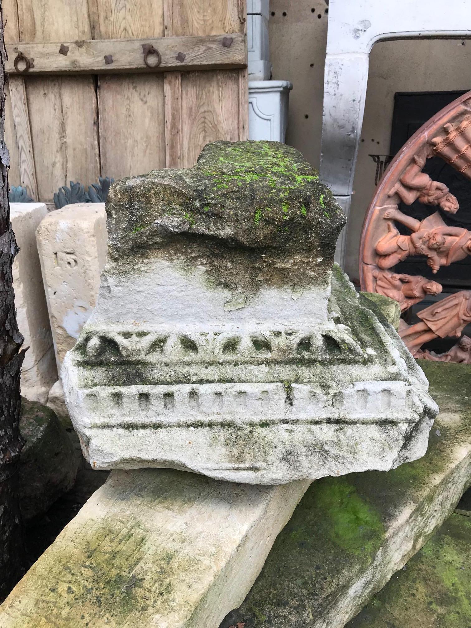 French 16th C. Hand Carved Capital Stone Base Architectural Element Sculpture Pedestal For Sale