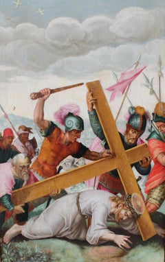 16th Century Renaissance Christoph Schwarz Oil on Wood Christ Going to Calvary
