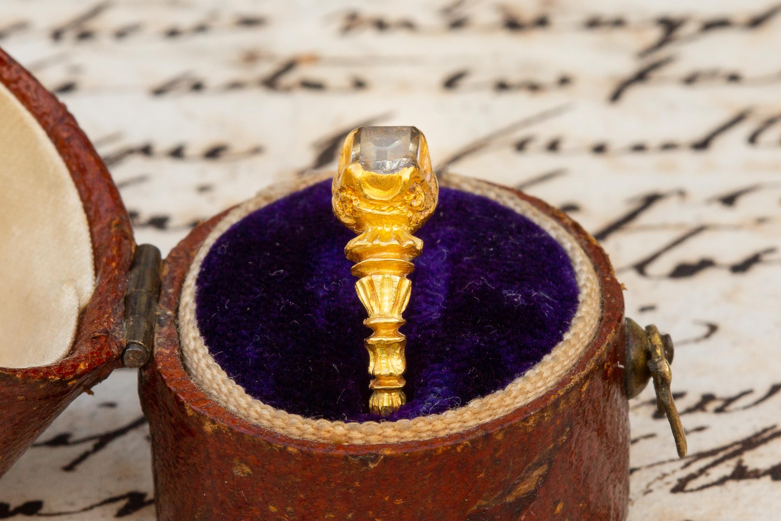 Women's or Men's 16th Century Renaissance Gold Ring with Table Cut Rock Crystal 22K Gold  For Sale