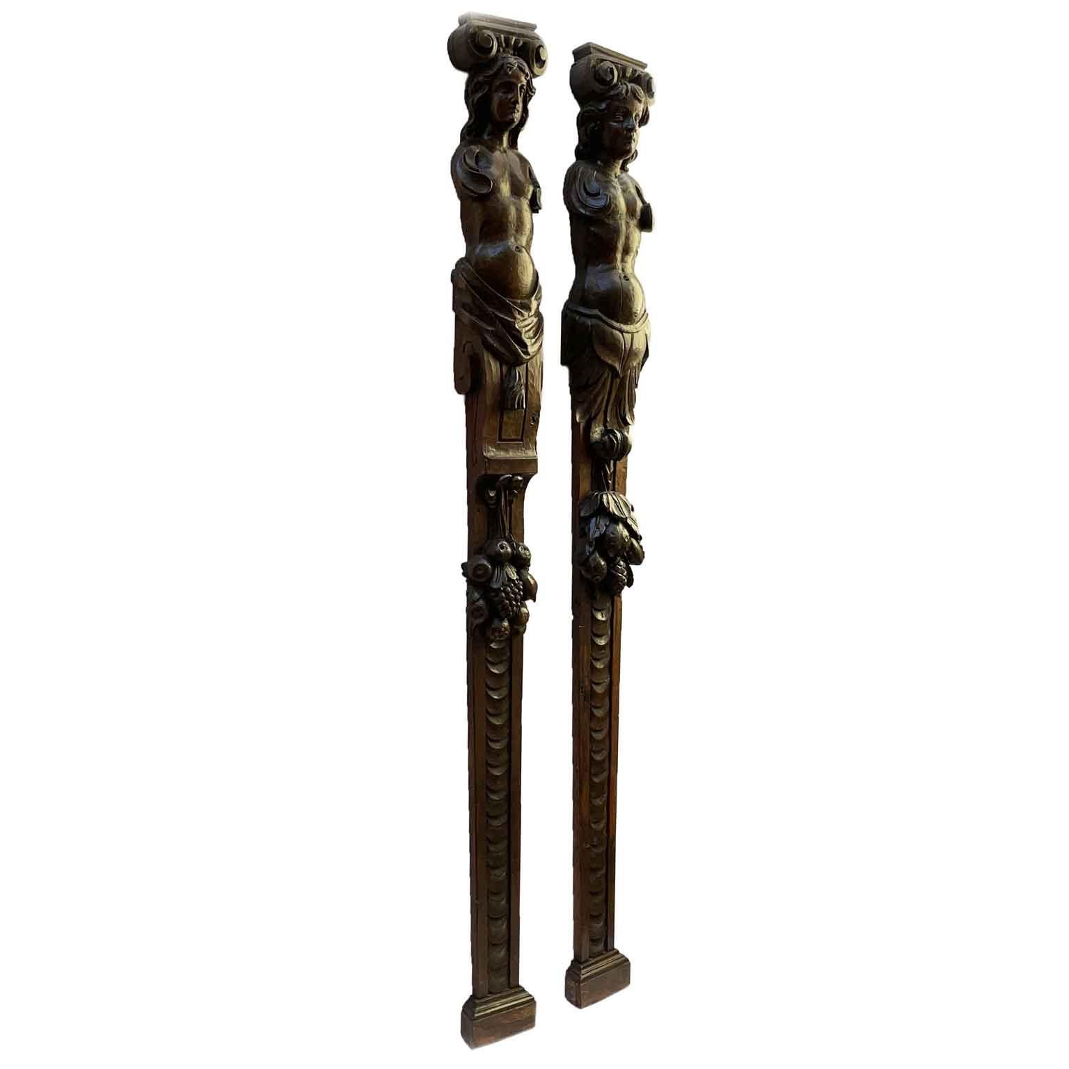 16th Century Renaissance Pair of Italian Wall Sculptures Caryatids Oversized  In Good Condition For Sale In Milan, IT