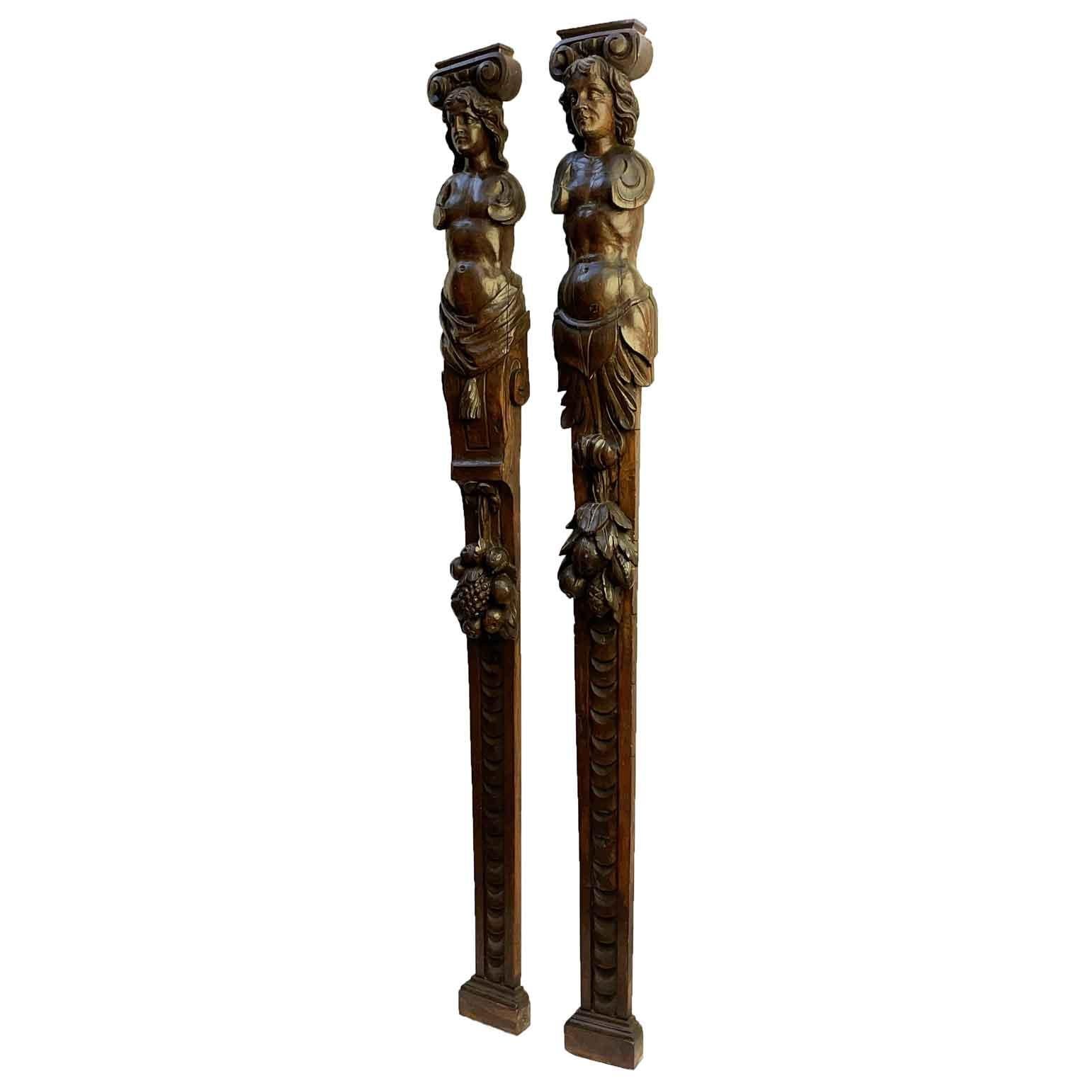 18th Century and Earlier 16th Century Renaissance Pair of Italian Wall Sculptures Caryatids Oversized  For Sale
