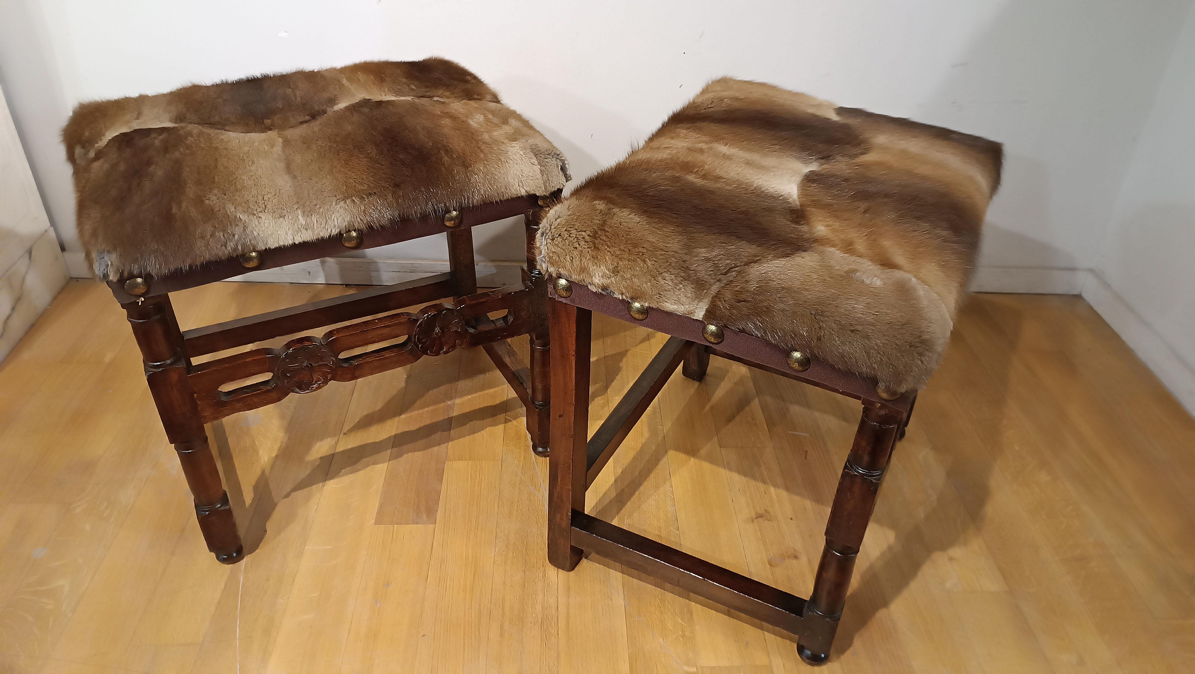 Hand-Carved 16th CENTURY RENAISSANCE STOOLS IN MINK For Sale