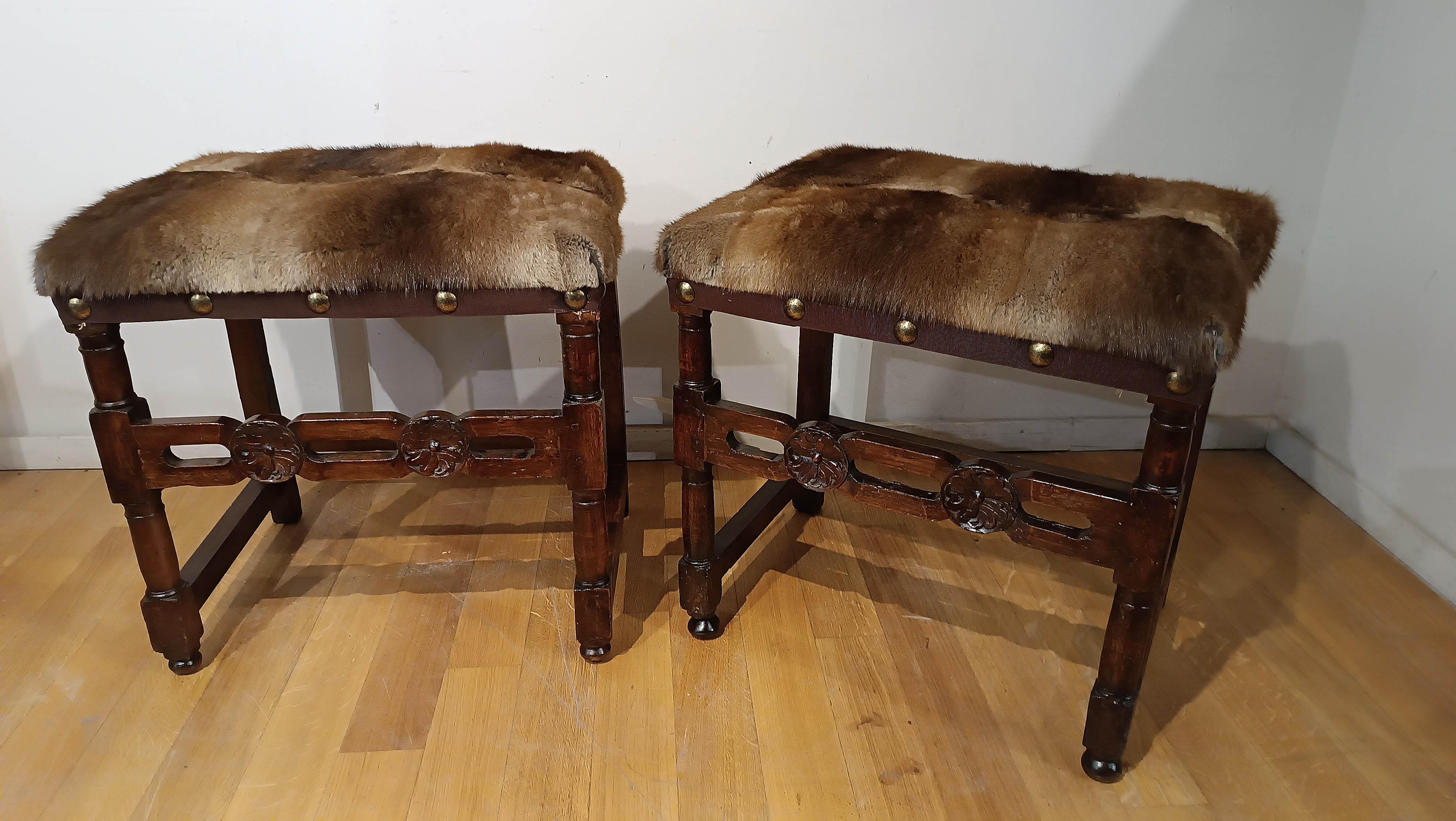 18th Century and Earlier 16th CENTURY RENAISSANCE STOOLS IN MINK For Sale