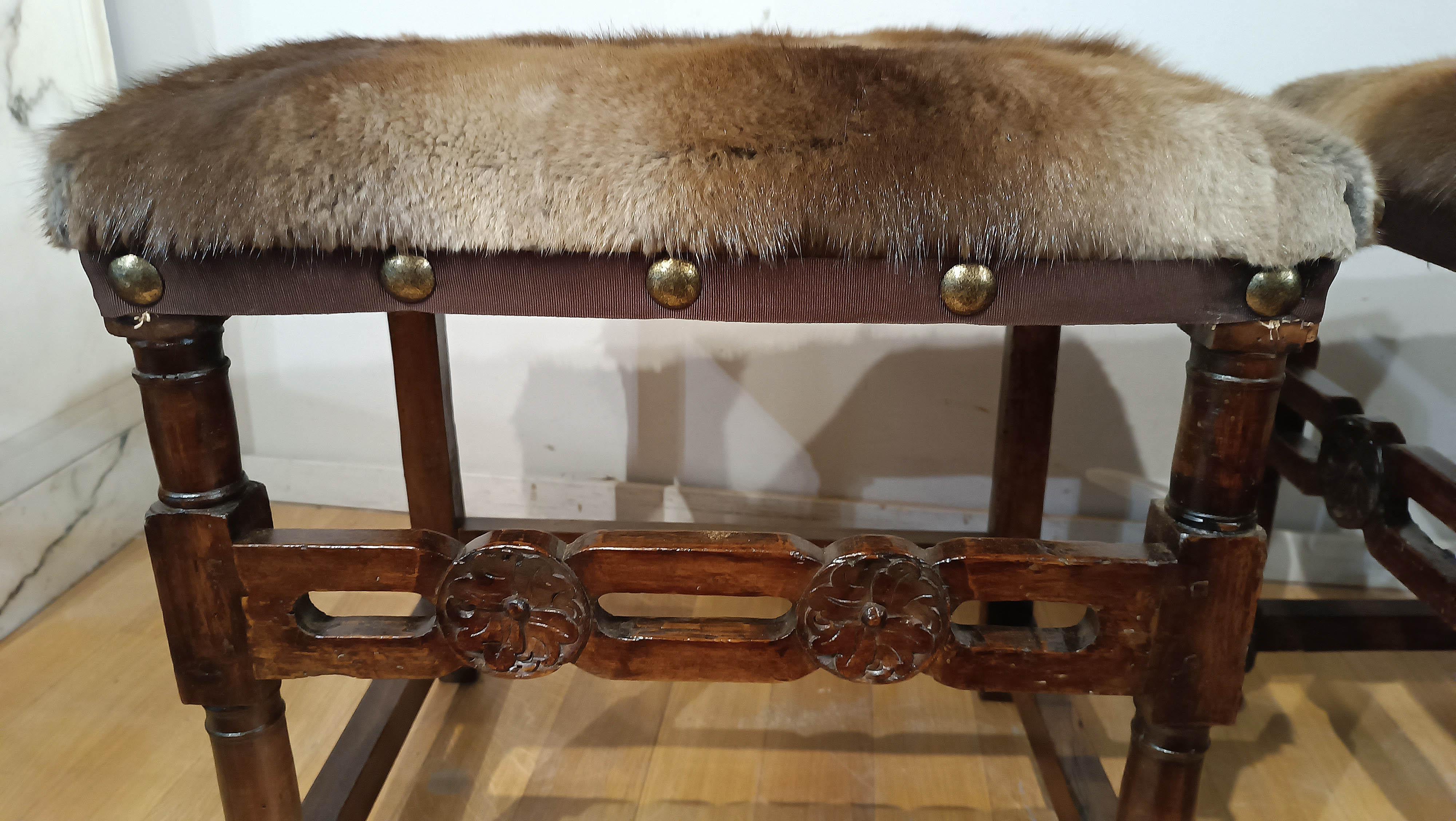 Animal Skin 16th CENTURY RENAISSANCE STOOLS IN MINK For Sale