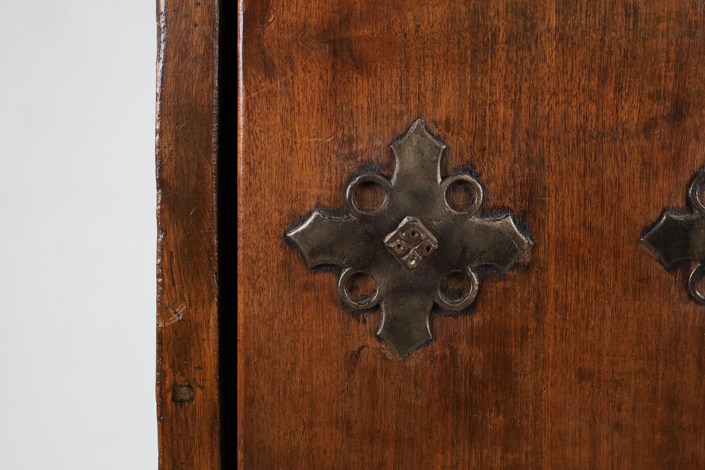 18th Century and Earlier 16th Century rustic cabinet in oak with ironwork, France