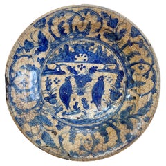 16th Century Safavid Blue and White Pottery Dish / Plate, Persian Ceramics