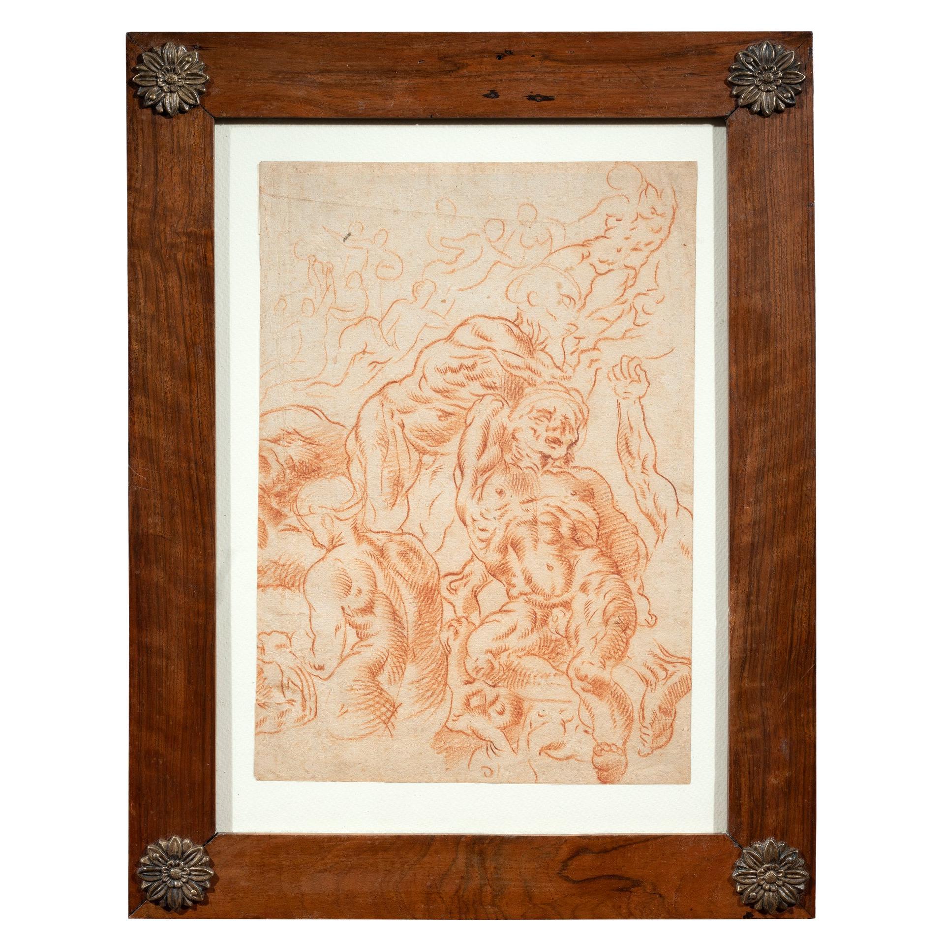 16th Century Sanguine Drawing Of The Fall Of The Damned For Sale