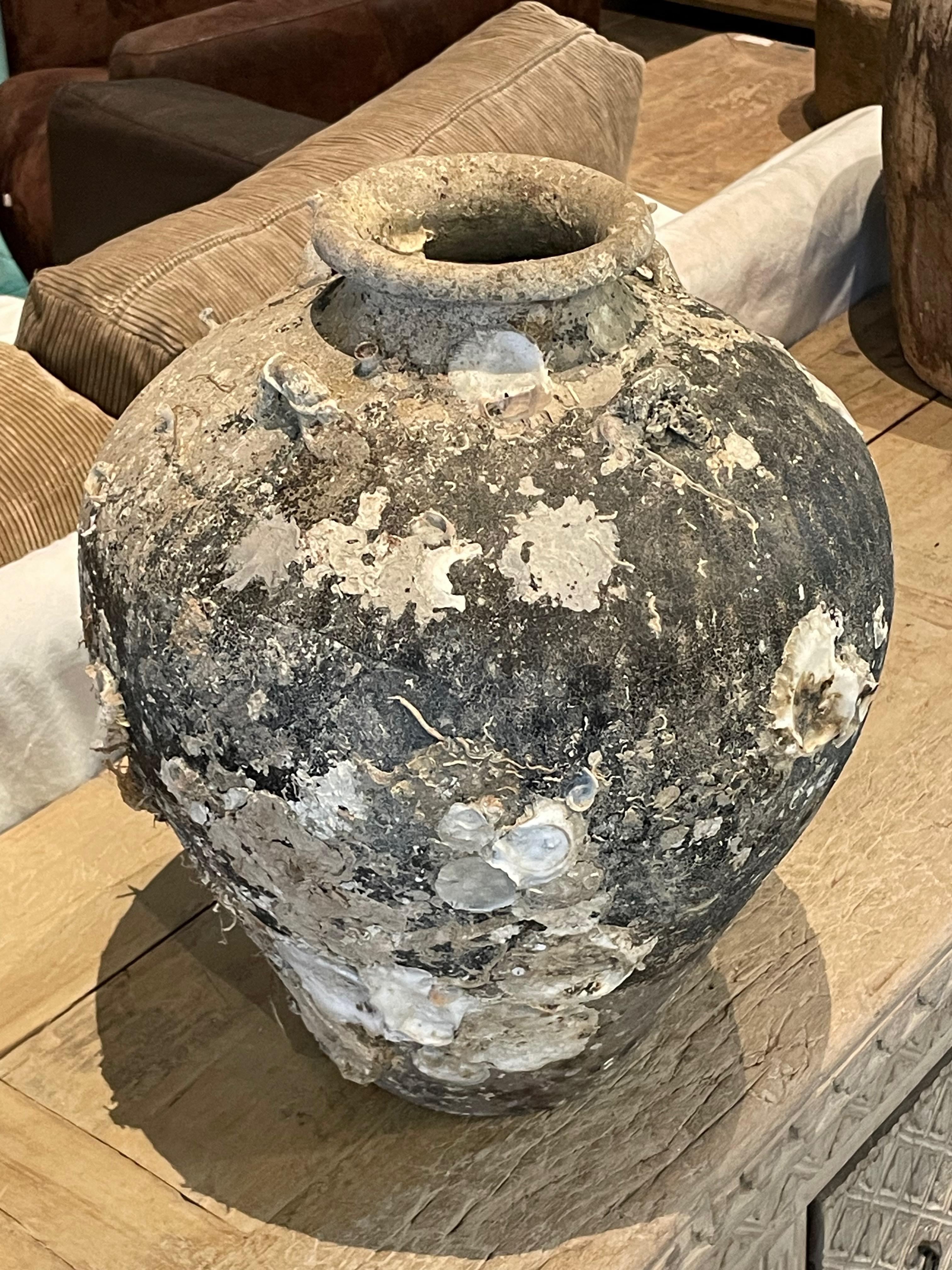 Grande recipiente in ceramica del XVI secolo proveniente dall'antica città di Sawankhalok, nota per le sue ceramiche.
Bella e naturale patina dovuta all'immersione in acqua.
Fa parte di una vasta collezione di ceramiche naufragate di diversi stili e
