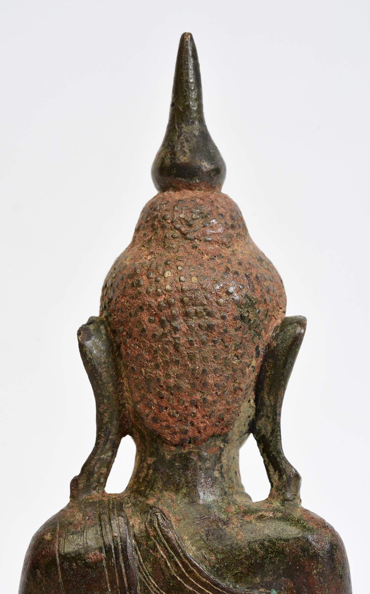 16th Century, Shan, Antique Burmese Bronze Seated Buddha 4