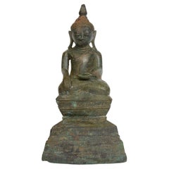 16th Century, Shan, Antique Burmese Bronze Seated Buddha