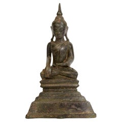 16th Century, Shan, Antique Burmese Bronze Seated Buddha