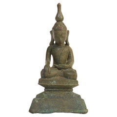16th Century, Shan, Antique Burmese Bronze Seated Buddha
