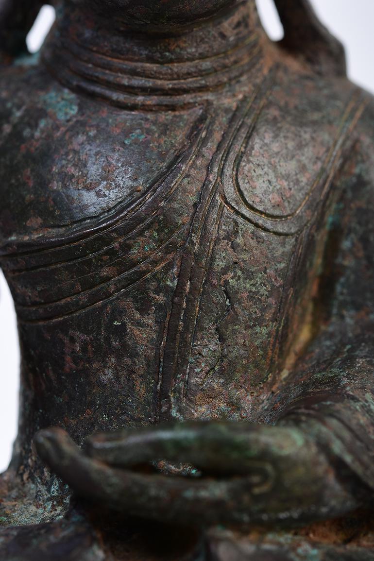 Hand-Carved 16th Century, Shan, Antique Burmese Bronze Seated Buddha
