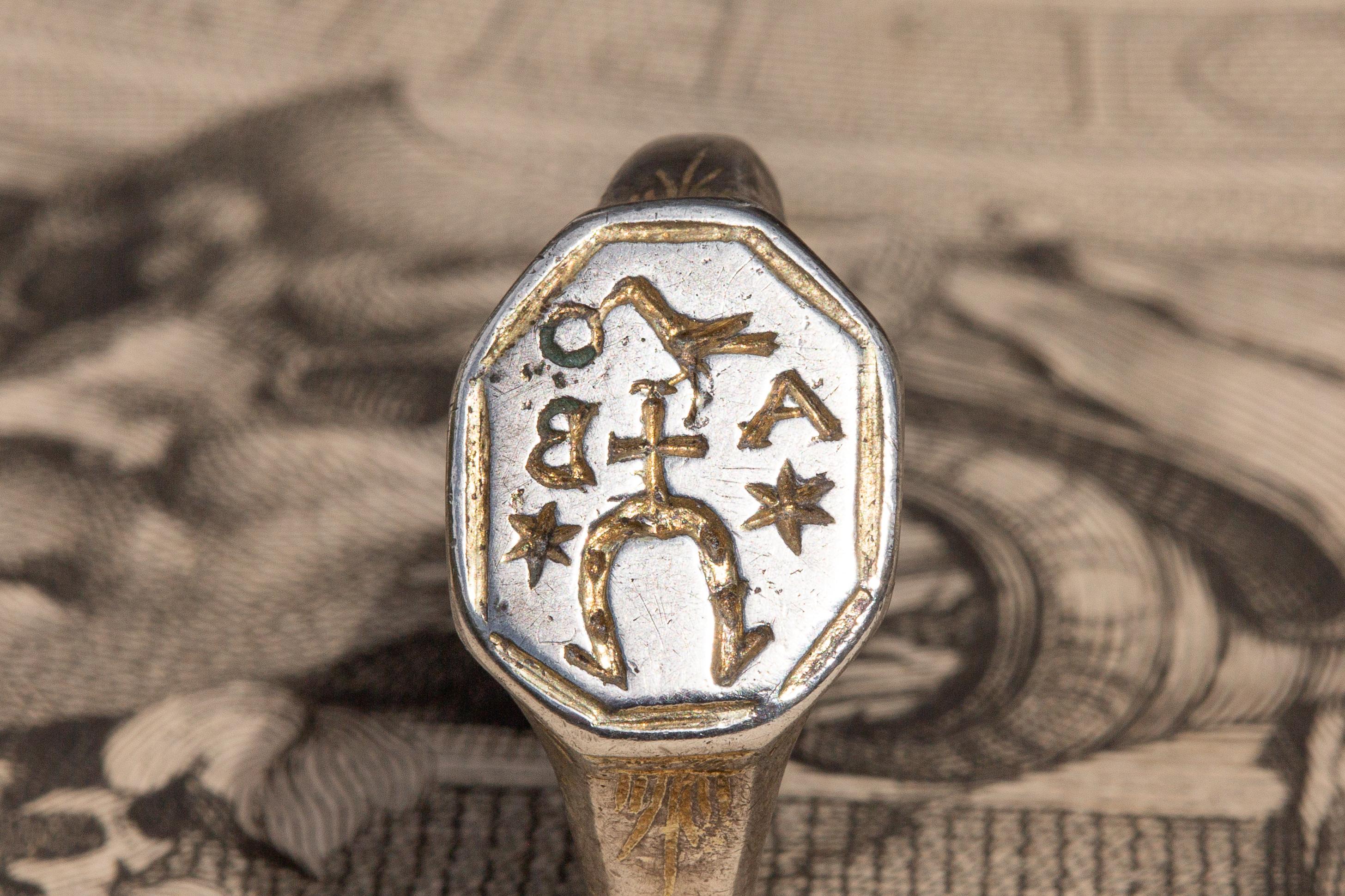 16th Century Silver Polish 'Ślepowron' Coat of Arms Signet Intaglio Ring 2